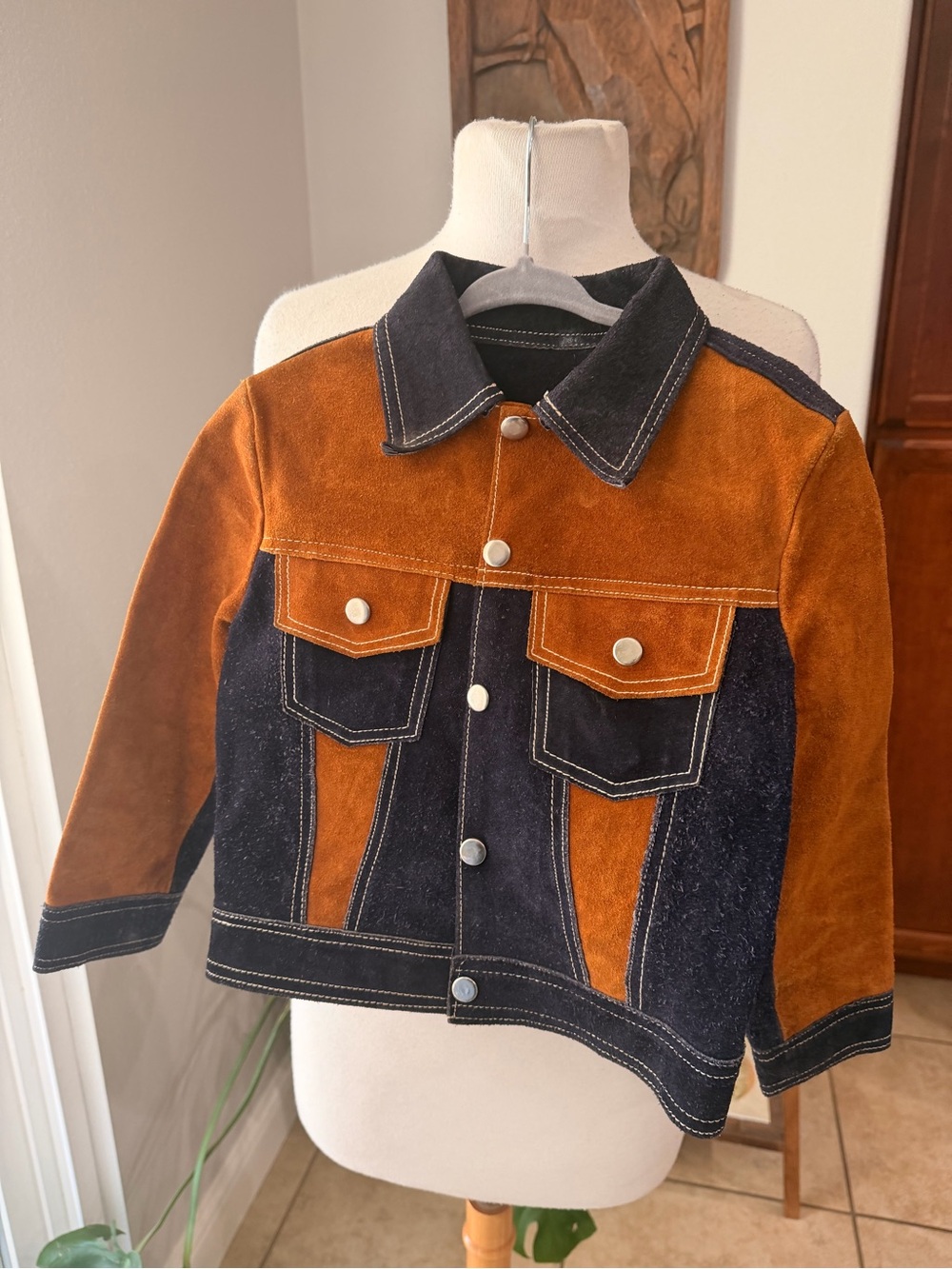 Kids 5T Genuine Leather Suede Colorblock Western Jacket